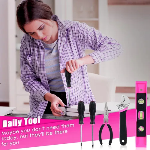 Miniatura 6 de ThinkLearn - Kit de herramientas con taladro inalámbrico de 20 V (265 lb-in), juego de taladro rosa para mujeres, kit de herramientas para el hogar