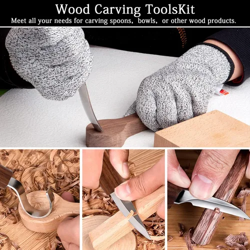 Miniatura 6 de Juego de herramientas de tallado de madera, kit de cuchillos para tallar detalles y gancho para principiantes, cuchillo de corte para cuchara, taza