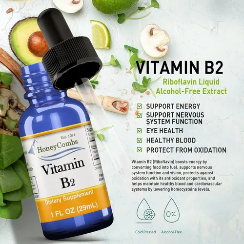 Miniatura 4 de Gotas líquidas de vitamina B2 - Suplemento de riboflavina B2 para el metabolismo energético y el apoyo del sistema nervioso - Vitamina líquida B2