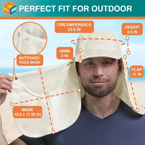 Miniatura 5 de SUN CUBE Sombrero de sol de pesca con solapa para el cuello y cubierta facial, UPF50+ gorra de protección UV de ala ancha para hombres y mujeres