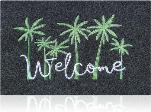 Miniatura 8 de Tapetes grandes de bienvenida para puerta delantera, exterior, tapete de entrada para puerta de entrada exterior con respaldo de goma Palmera-gris