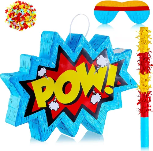 Miniatura 8 de Lewtemi Piñatas de excavadora para fiesta de cumpleaños con palo, venda para los ojos y confeti, suministros para fiesta de cumpleaños para adultos