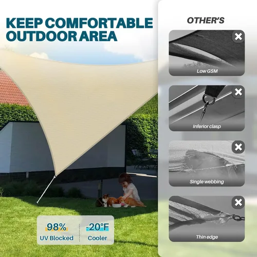 Miniatura 4 de Coarbor Toldo tipo vela de 2 x 2 x 2 pies, para exteriores, resistente, triangular, tela para patio, jardín, terraza, pérgola (beige)