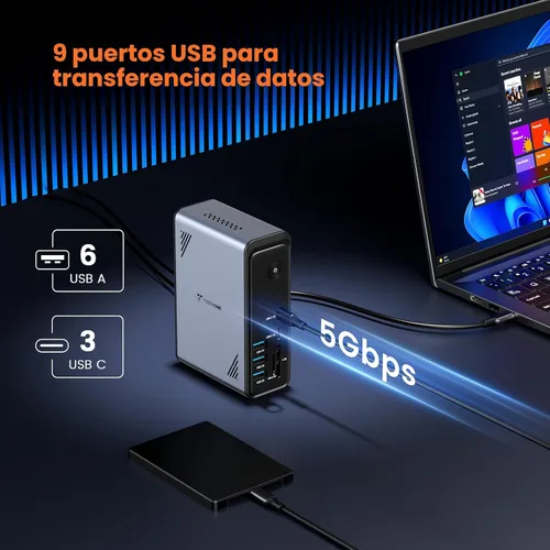 Miniatura 4 de TobenONE Estación de acoplamiento para laptop 18 en 1, 3 monitores, pantalla triple 4K con 3 HDMI, 9 puertos USB, Gigabit Ethernet, PD3.0