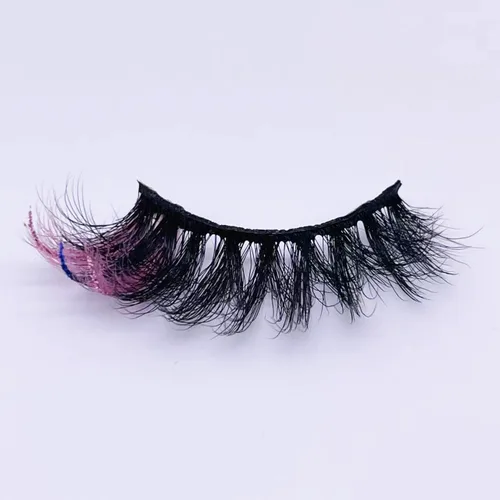 Miniatura 4 de Pestañas postizas negras y rosas con purpurina de color, 1 par de pestañas para mujer, pestañas postizas con reflejos en el extremo, tira
