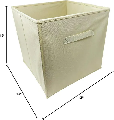 Miniatura 3 de Paquete de 6 cubos grandes de almacenamiento de tela, organizador de canastas de 13 x 13 x 13 pulgadas, color beige con asa de tela