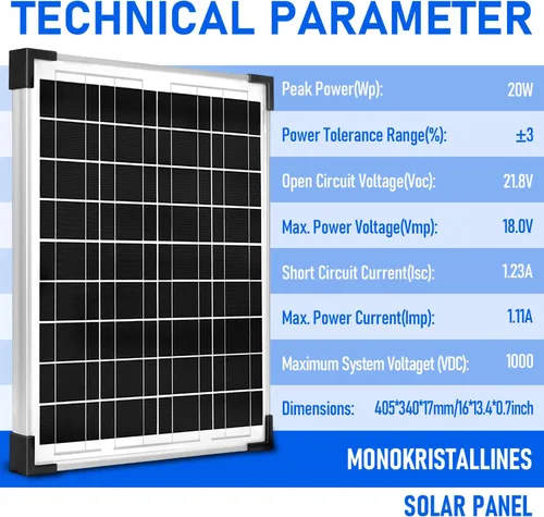 Miniatura 2 de Kit de Panel Solar 20W 12V Monocristalino, Mantenedor de Batería + Controlador de Carga Solar 10A + Cable de Extensión con Clips de Batería Terminal