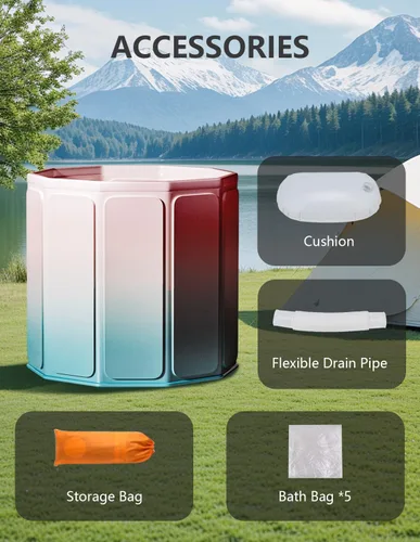 Miniatura 4 de Bañera portátil para adultos, bañera plegable independiente para ducha, bañera de hielo caliente con espuma térmica gruesa para mantener