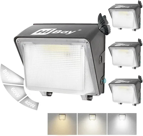 Miniatura 11 de HiBay Luz LED de granero del atardecer al amanecer con atenuación temporizada, 3CCT 80W 12000LM eqv 400-600W HPS/HID, iluminación de inundación