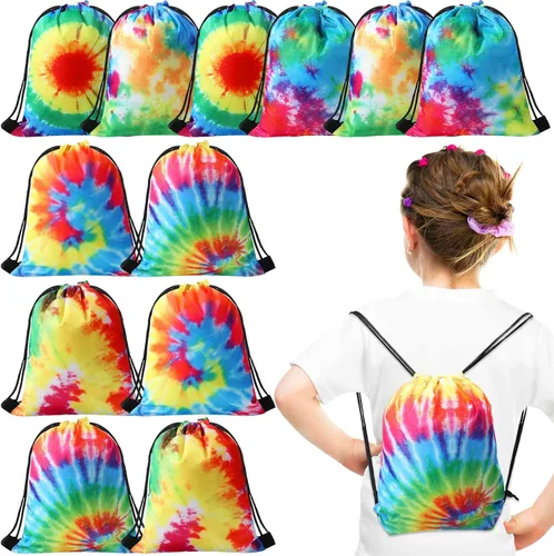 Shappy 12 bolsas de regalo de fiesta de teñido anudado con cordón, bolsa de regalo de cumpleaños, bolsa de golosinas de colores