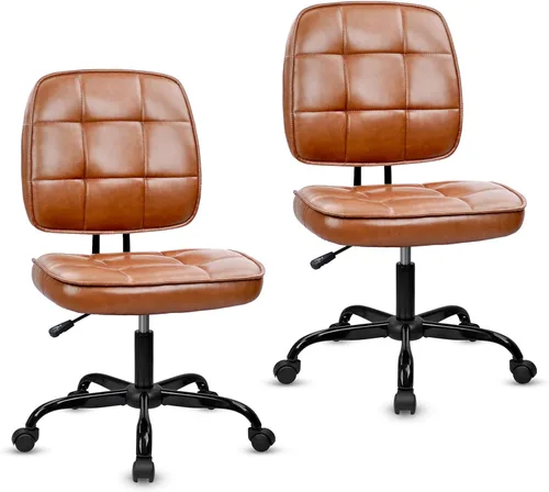 Miniatura 33 de CLATINA Silla de oficina en casa, sin brazos, con ruedas, ergonómica, de cuero, con respaldo bajo, altura ajustable, giratoria de 360°, silla