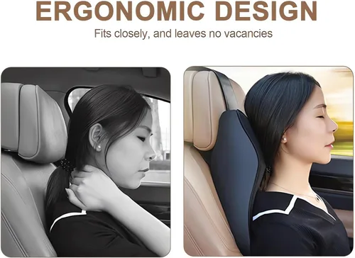 Miniatura 7 de Cojines para reposacabezas de asiento de automóvil, almohada ergonómica de espuma viscoelástica 3D para el cuello del auto con funda extraíble, Beige