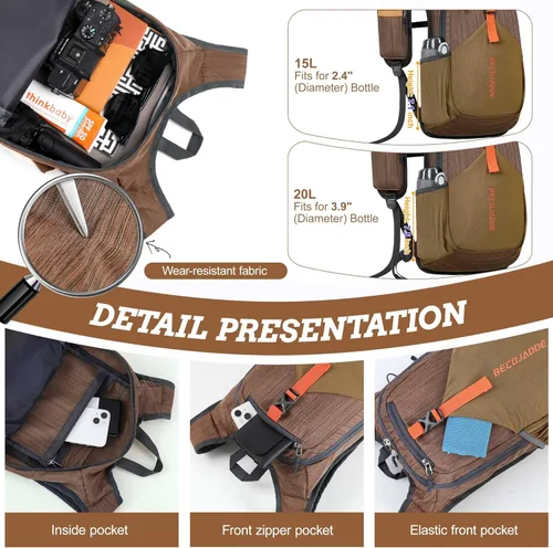 Miniatura 3 de BECOJADDE - Mochila de senderismo pequeña de 15 L para hombres y mujeres, plegable y ultraligera, para viajes, camping y actividades al aire libre