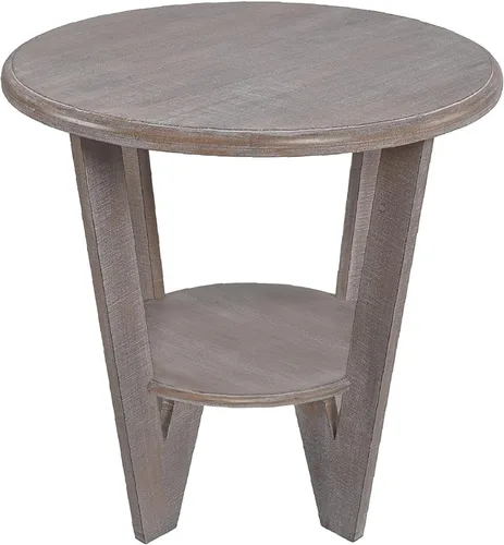 Miniatura 18 de COZAYH Mesa auxiliar redonda de granja con base de pedestal entrecruzada, mesa auxiliar con acabado envejecido, mesa decorativa rústica para sala