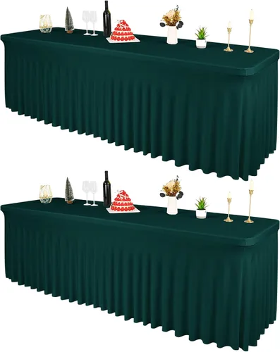 Miniatura 37 de 2 Packs Black Spandex Table Clothes for 6 Foot Rectangle Tables, Wrinkle Resistant Fitted Tables Cover, Washable Stretch Table Skirts for Weddings