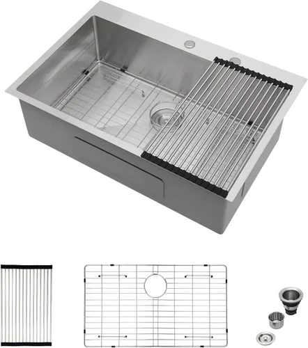 Mocoloo Fregadero de cocina empotrable de 30 x 22 - Fregaderos de cocina de acero inoxidable de 30 pulgadas de montaje superior calibre 16 de un