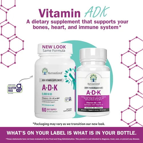 Miniatura 4 de NatureGenX ADK Suplemento vitamínico de 5000 UI – Vitaminas A, D3 y K2 de alta potencia para la salud ósea y absorción de calcio Suplemento