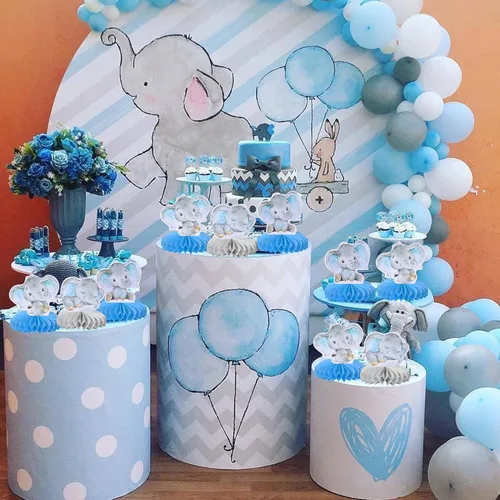 Miniatura 4 de ZHUOWEISM 6 piezas de centro de mesa de panal de elefante azul para It's a Boy Elephant Theme Reveal Género Reveal Baby Shower Niños Niños Fiesta