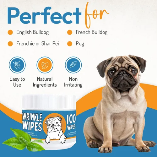 Miniatura 5 de Bulldog - Toallitas antiarrugas para perros, desodorizantes y calmantes con extracto de madreselva, no irritantes, limpian arrugas, pliegues, patas