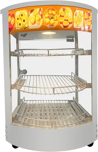 Calentador de exhibición de alimentos de 14 pulgadas, gabinete de calentamiento de vidrio curvo para encimera de vitrina de comida caliente, 3 capas