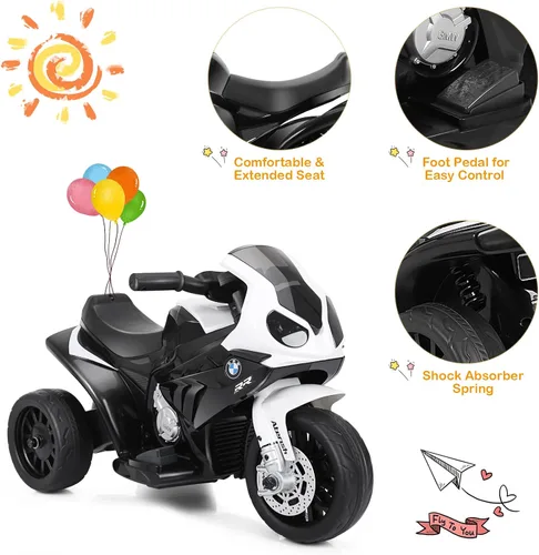 Miniatura 4 de HONEY JOY Motocicleta para niños, BMW con licencia, motocicleta de montar de 6 V con batería, con faros LED, música, pedal, suspensión de resorte