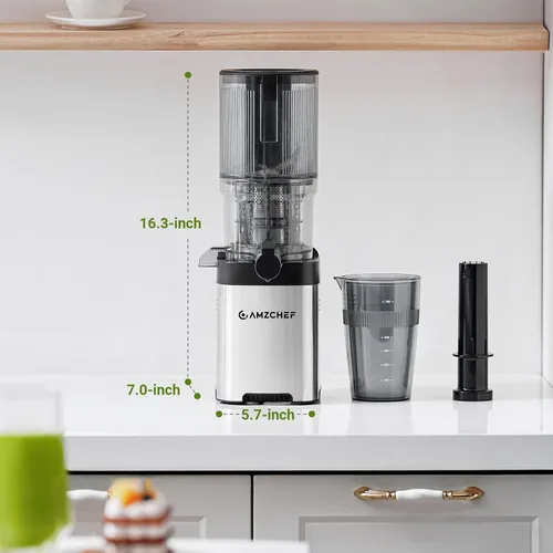Miniatura 6 de Exprimidor de prensa en frío con autoalimentación extra de 5.2 pulgadas para verduras y frutas enteras, extractor de jugo con barrena grande