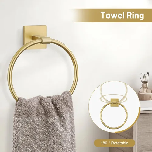 Miniatura 3 de TURS Juego de 5 piezas de accesorios de baño de oro cepillado de 23.6 pulgadas, juego de toallero de acero inoxidable SUS304 montado en la pared