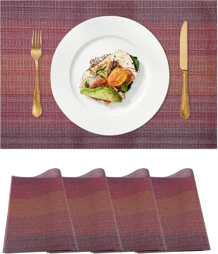 Miniatura 15 de Juego de 4 manteles individuales tejidos de vinilo/plástico, lavables y duraderos, antideslizantes, para decoración de mesa de cocina, comedor, Negro