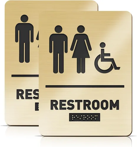 Miniatura 9 de Oudain Letrero de baño compatible con Ada con Braille, unisex, para discapacitados, para restaurante de negocios, 1 unidad, (azul)