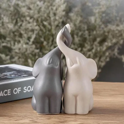 Miniatura 3 de Figuras de cerámica de elefante gris y blanco, arte de pie, artesanía para decoración del hogar, M