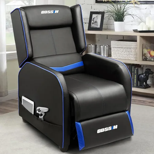 BOSSIN Silla Reclinable Gaming para Adultos 400lbs Estilo Racing Sofá Grande y Alto Asiento Reclinable de Cuero PU, Lounge Ergonómico Moderno Cómodo
