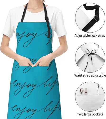 Miniatura 6 de Delantal de chef de cocina de pestañas, delantal impermeable ajustable con 2 bolsillos, utilizado para barbacoa y cocina