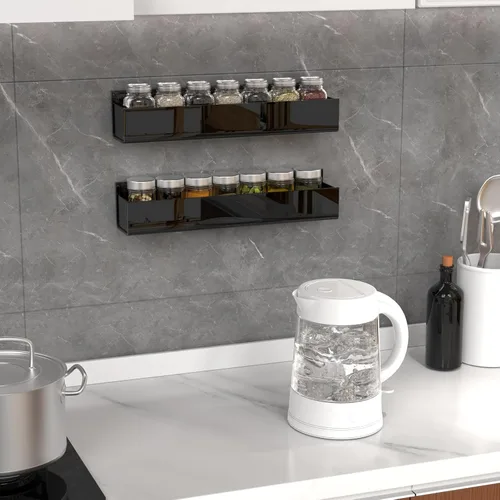 Miniatura 3 de PMMASTO Organizador de especias acrílico adhesivo para pared con cinta nano de doble cara, organización de estante de especias para puerta de Negro