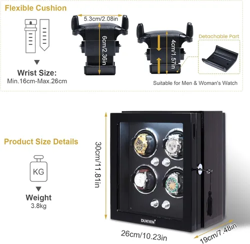 Miniatura 2 de DUKWIN Enrollador de relojes, bobinadoras de reloj para relojes automáticos con pantalla táctil LCD, caja de reloj automática con control remoto
