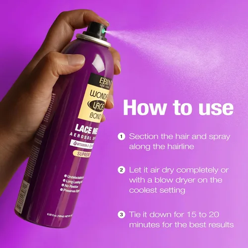 Miniatura 7 de EBIN NEW YORK Wonder Lace Bond - Aerosol para derretir encaje, vitamina E + biotina, spray adhesivo de sujeción extra firme para peluca, acabado