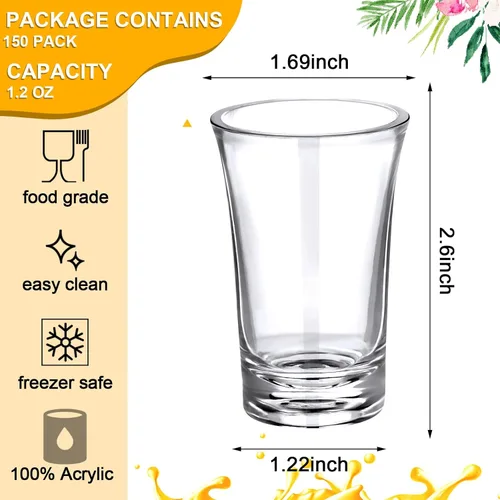 Miniatura 2 de Zubebe Juego de 150 vasos de chupito de acrílico de 1.2 onzas con base pesada, vasos pequeños redondos de plástico transparente, a granel