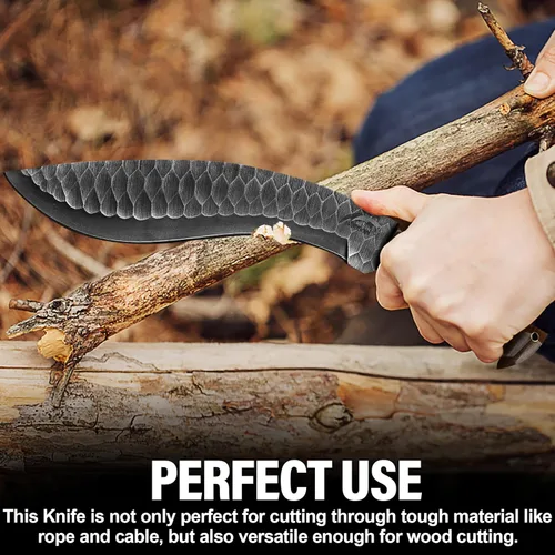 Miniatura 5 de Kukri Machete Cuchillo con funda de espiga completa, hoja fija herramienta genial para acampar al aire libre, el mejor regalo hecho a mano