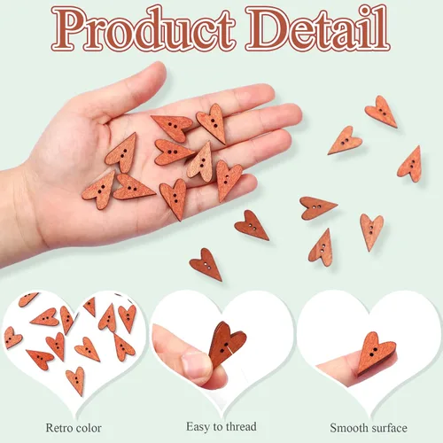 Miniatura 3 de Zeyune 200 botones de corazón a granel corazones de madera para manualidades, botones de madera de 1 pulgada a granel pequeños botones de corazón