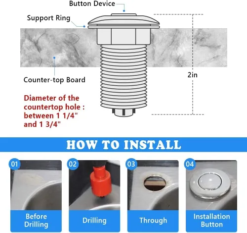 Miniatura 5 de CLEESINK - Interruptor para triturador de basura, kit inalámbrico de encendido/apagado para eliminador de desechos de alimentos, oro cepillado