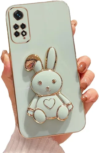 Miniatura 27 de Estuche con soporte de conejo de corazón para Xiaomi Redmi Note 10S, galvanizado suave TPU protector delgado a prueba de golpes con lindo conejito