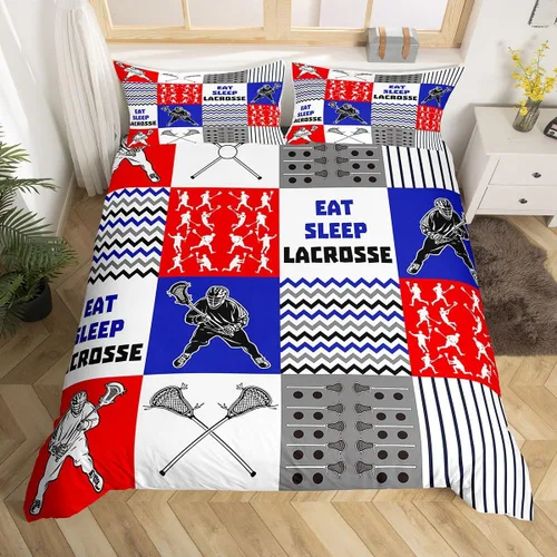 Miniatura 14 de Erosebridal Lacrosse - Funda de edredón para niños y niñas, juego de ropa de cama con temática de juegos deportivos, tamaño individual para adultos