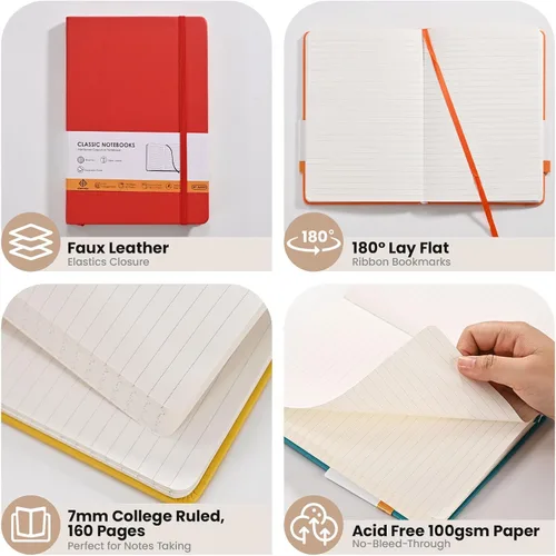 Miniatura 3 de Cuadernos con líneas para escribir de 5.5 x 8.2 pulgadas, 160 páginas tamaño A5 con bolsillo expandible, cuadernos de tapa dura para el trabajo