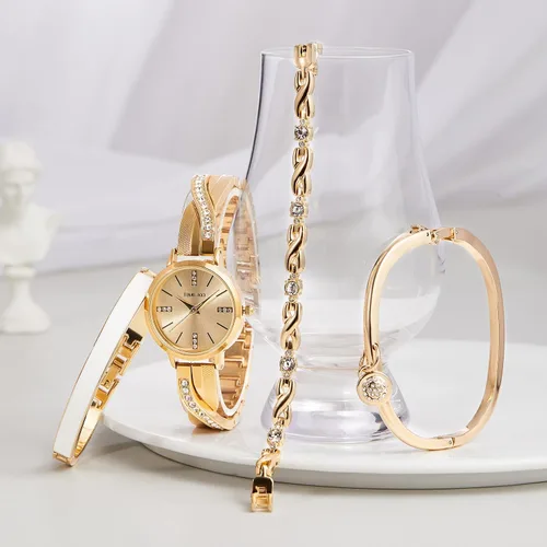 Miniatura 2 de TIME100 Women's Bangle Watch and Watch Chain Bracelets Premium Crystal Accented Bracelet Set