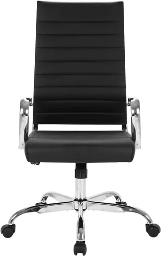 Miniatura 3 de LANDSUN - Silla de oficina para el hogar, de piel acanalada, con respaldo alto, giratoria, con ruedas y apoyabrazos, acolchado suave, altura