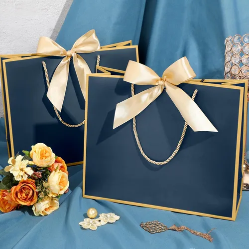 Miniatura 5 de Silkfly Bolsas de regalo de agradecimiento con asa de 12 x 10 x 4 pulgadas, elegante bolsa de regalo de bienvenida con lazo para boda, graduación