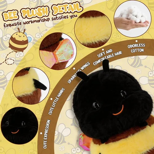 Miniatura 4 de Juguete de peluche de abejorro sonriente gordito, lindo y esponjoso, compañero suave para niños y adultos, insecto único, regalo temático