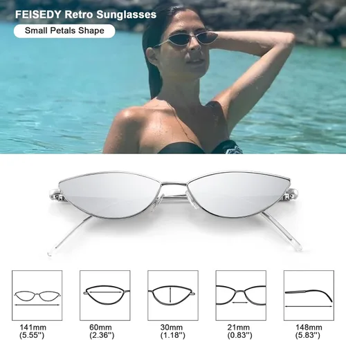 Miniatura 15 de FEISEDY Gafas de sol de diseñador de moda Retro pequeños pétalos forma arco templo diseño B2298