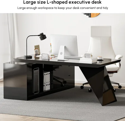 Miniatura 3 de homary Juego de escritorio ejecutivo moderno en forma de L de 70.9 pulgadas, escritorio de oficina en casa con silla ejecutiva de oficina en casa