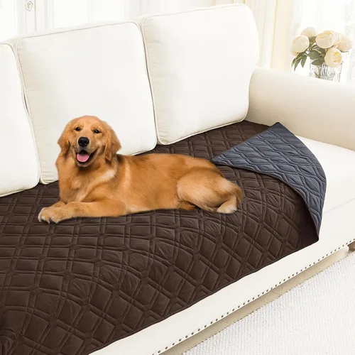 Miniatura 172 de Smiry Funda impermeable para cama de mascota, suave y lavable, para muebles, cama, sofá, reversible, a cuadros (30 x 53 pulgadas, color beige/beige)