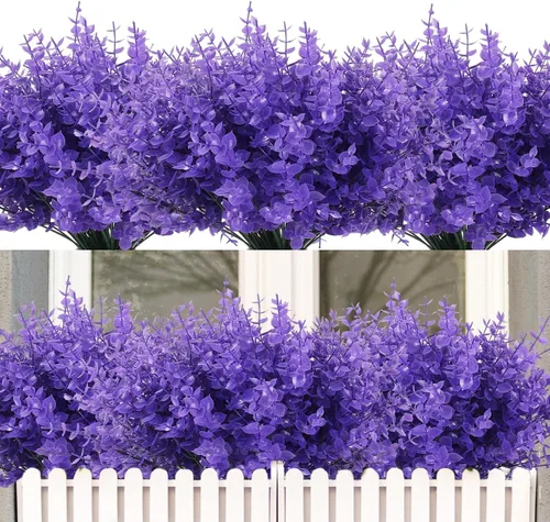 Miniatura 46 de RECUTMS - Flores artificiales, plantas artificiales, resisten los rayos ultravioleta, arbustos sintéticos, para interior y exterior, maceta